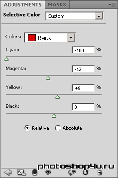 Параметры Selective color (Выборочной коррекции цвета)