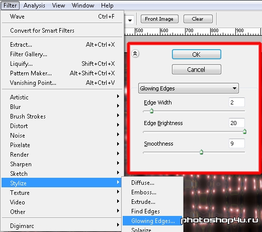 Фильтр Stylize=>Glowing Edges