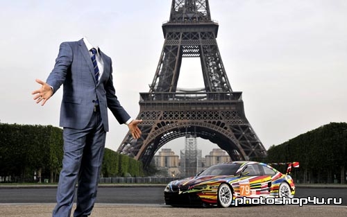 Шаблон для фотошопа - в Париже и спортивной машиной