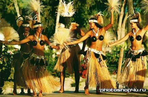 Мужской шаблон для фотошоп - веселый танец на Гавайах