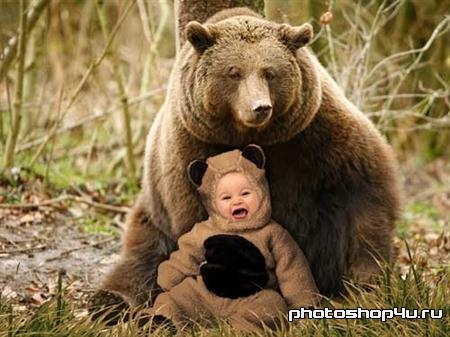 Смешной детский шаблон для Фотошопа - Медвежонок