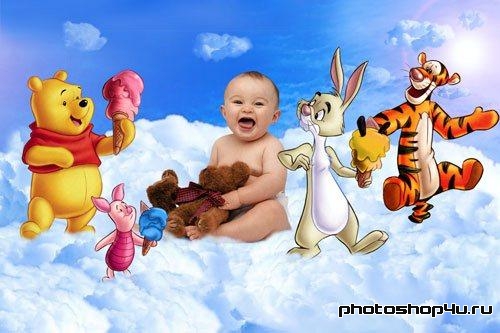 Мультяшный детский шаблон для Photoshop - Винни-Пух