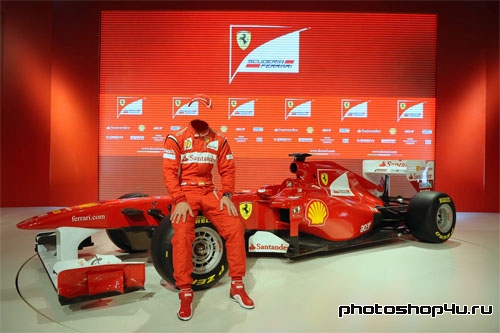 Шаблон для фотошоп мужской - гонщик на Ferrari