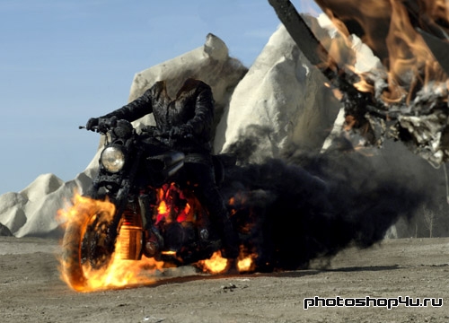 Шаблон для фото мужской - на огненном мотоцикле