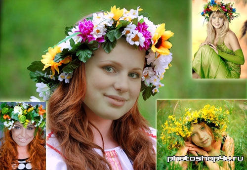 Женские шаблоны для фотошоп - весенние венки