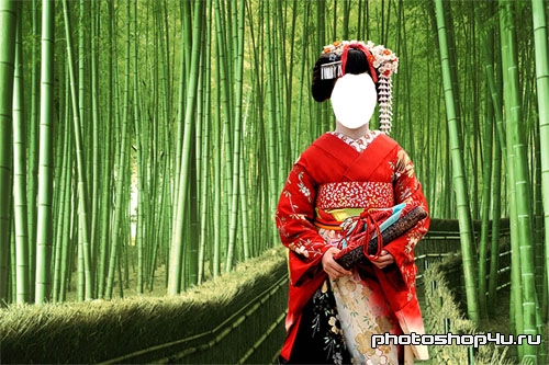 Шаблон - Японская девушка в бамбуковой роще