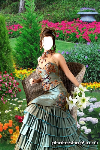 Шаблон - Девушка в саду с цветами