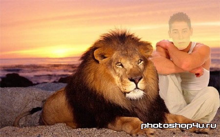 Шаблон для фотошопа - рядом со львом
