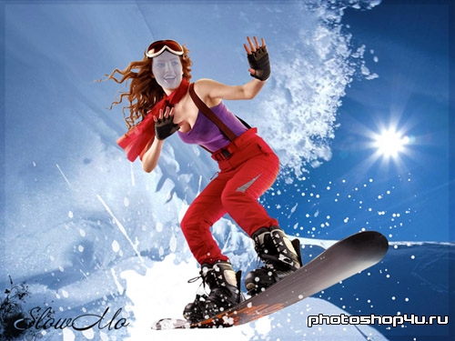 Женский шаблон для фотошопа - Девушка на сноуборде