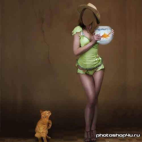 Шаблон для фотомонтажа - девушка и кошка
