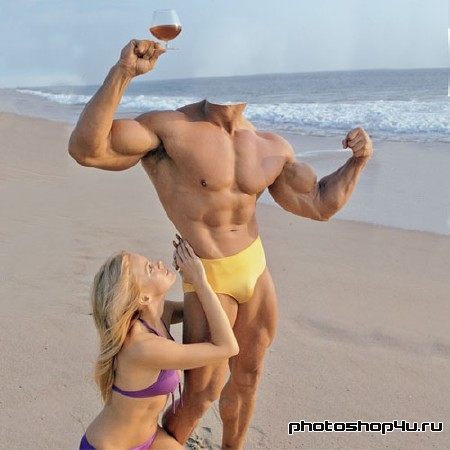 Шаблон мужской - Атлет с девушкой на пляже