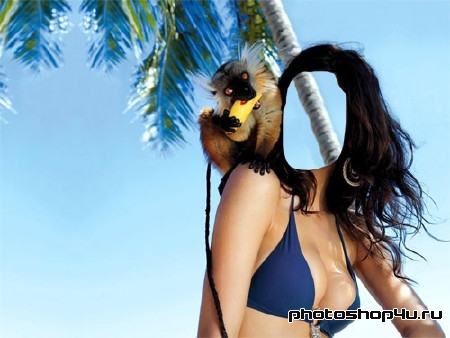 Шаблон для фотошопа - Отдых на островах с пушистым лемуром