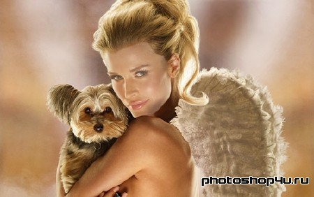 Шаблон для девушек - Девушка с крыльями ангела и собакой