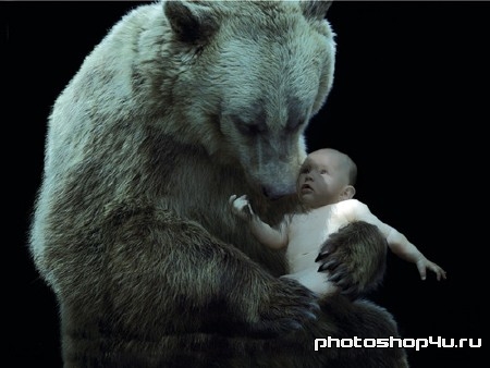 Шаблон для фотошопа - Младенец и медведь