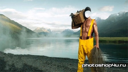 Шаблон для фотомонтажа - Рыбак на озере