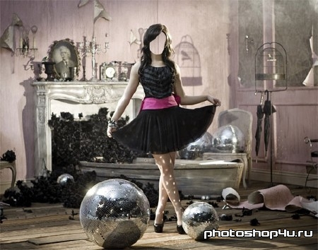Шаблон для фотомонтажа - Интересная фотосессия девушка среди дискотечных шаров