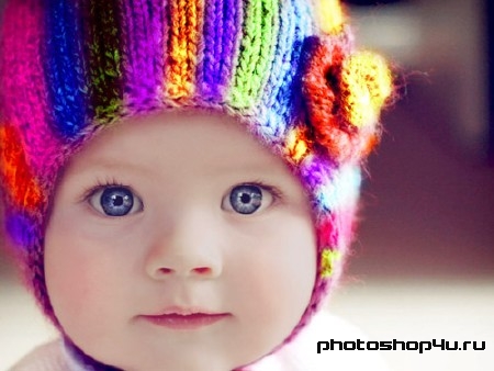 Шаблон для фотошопа - Симпатичная девчушка в радужной шапке