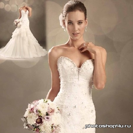 Шаблон для photoshop - Милая невеста в шикарном платье