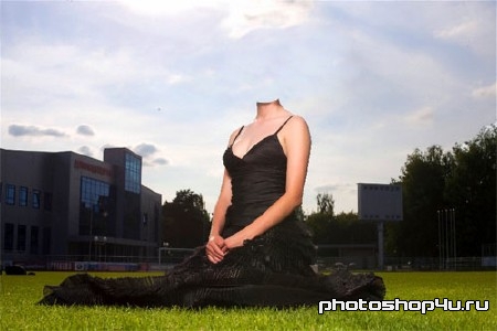 Шаблон для фотомонтажа - Вы на траве в вечернем платье