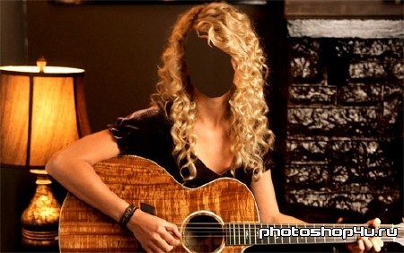 Шаблон для фотошопа - Девушка с гитарой в руках