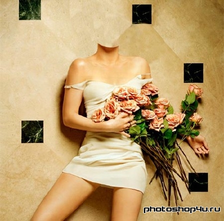 Шаблон для фото - На полу с розами