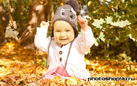 Шаблон для фото - Маленькая малышка в листьях