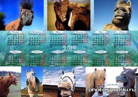Календарь 2014 - Прикольные лошади