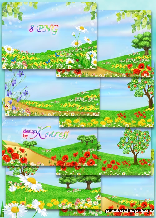 Детские летние цветочные фоны для фотошопа