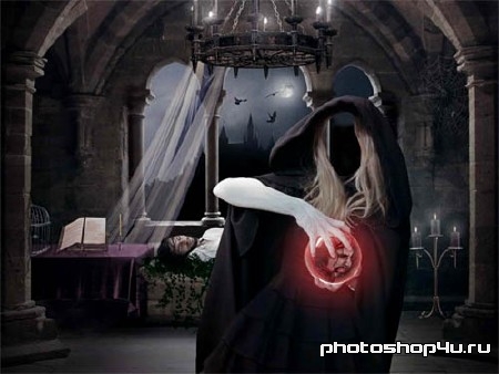 Шаблон для фотошопа - Ведьма с магическим шаром