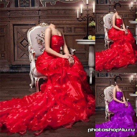 Шаблон для фото - Девушка на кресле в красном платье