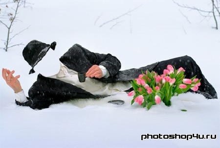 Мужской шаблон - Донжуан с тюльпанами на снегу