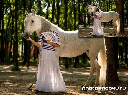 Шаблон для photoshop - Фотосессия с шикарной лошадкой в парке
