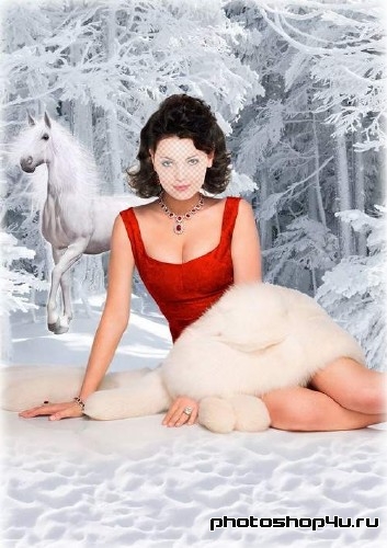 Женский шаблон для фотомонтажа - Красивая девушка в зимнем лесу