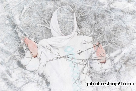 Шаблон для фотошопа - Девушка в заснеженном лесу
