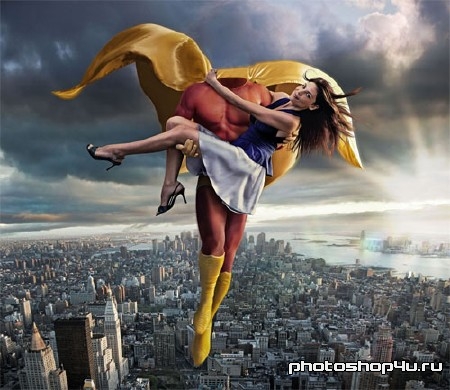 Мужской шаблон - Супермен с девушкой в полете