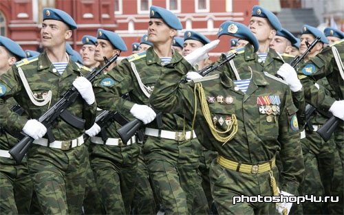  Шаблон для Photoshop - В военной форме на параде 