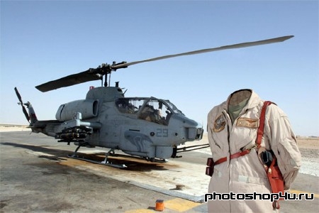  Шаблон для фото - В солдатской форме у вертолета 