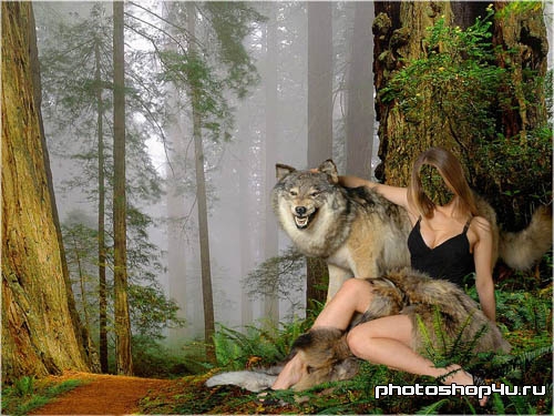  Шаблон для Photoshop - В обнимку с волком 