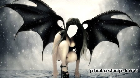  Шаблон для Photoshop - Черный ангел с большими крыльями 