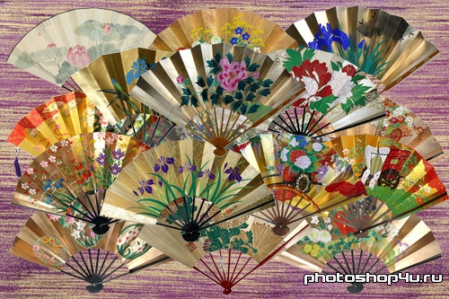 Клипарт - Японские вееры с весенними и летними цветами