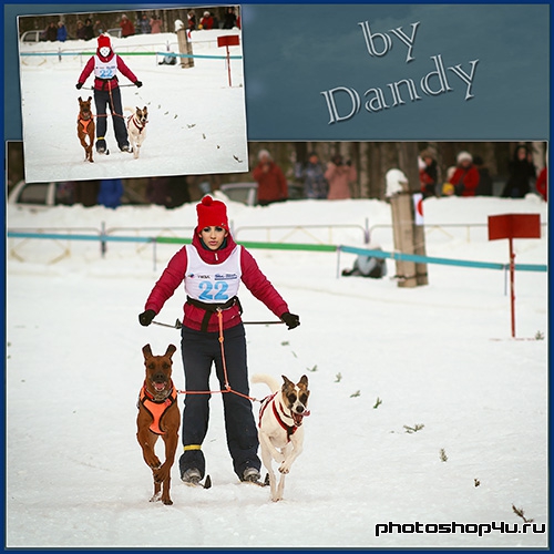 Шаблон для фотошопа - На лыжах за собаками